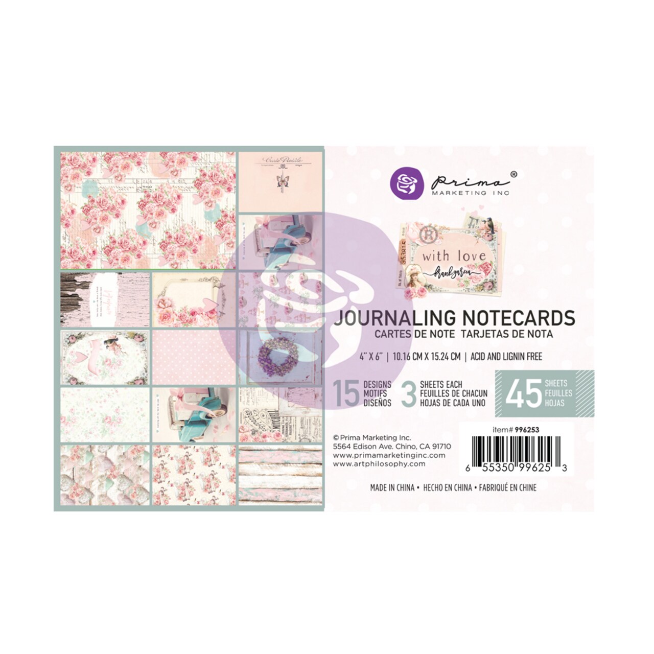 Prima Marketing Inc With Love Collection 4x6 Journaling Cards - 45 Sheets 655350996253